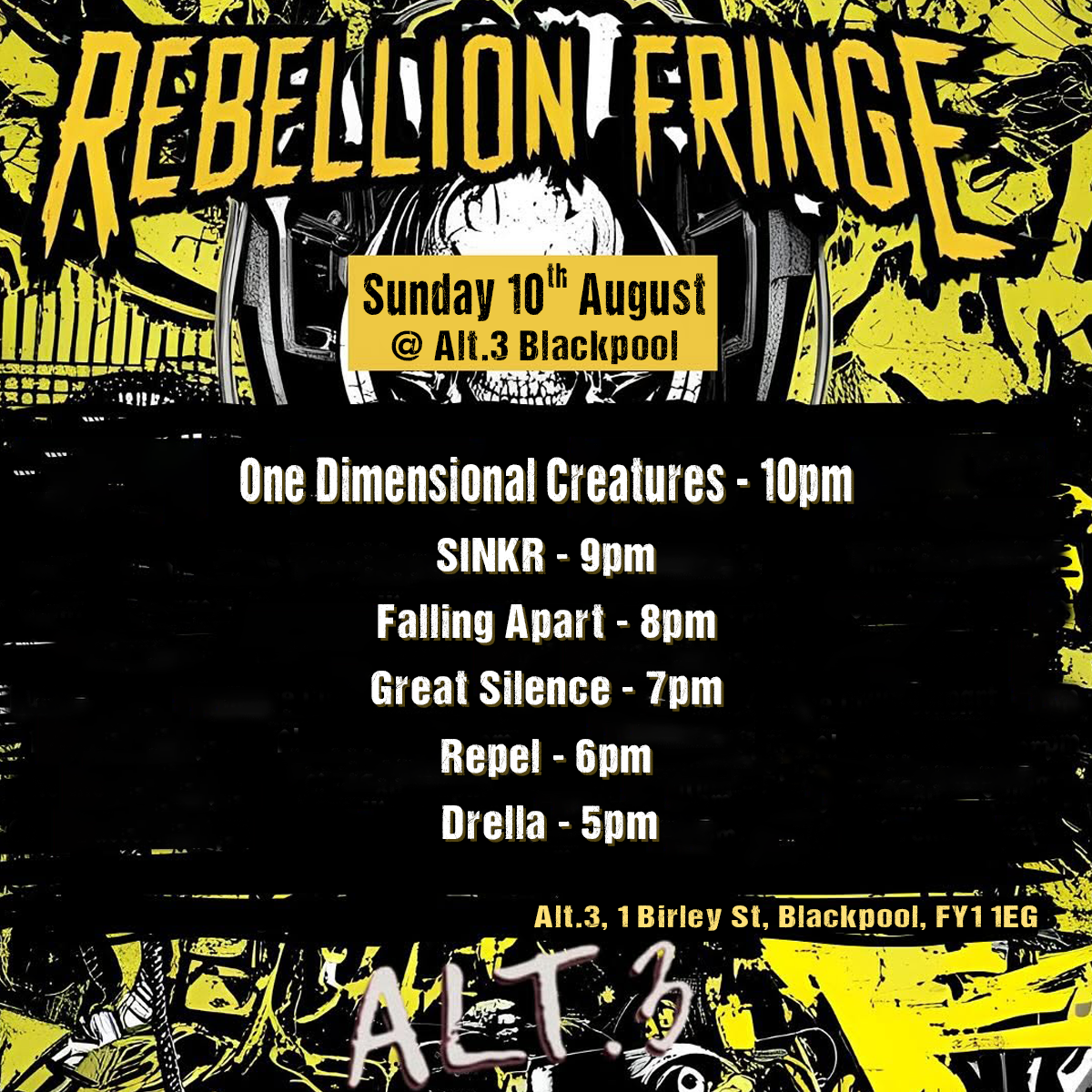 One Dimensional Creatures headline Alt3 in Blackpool at Rebellion Fringe Fest in Aug 2025